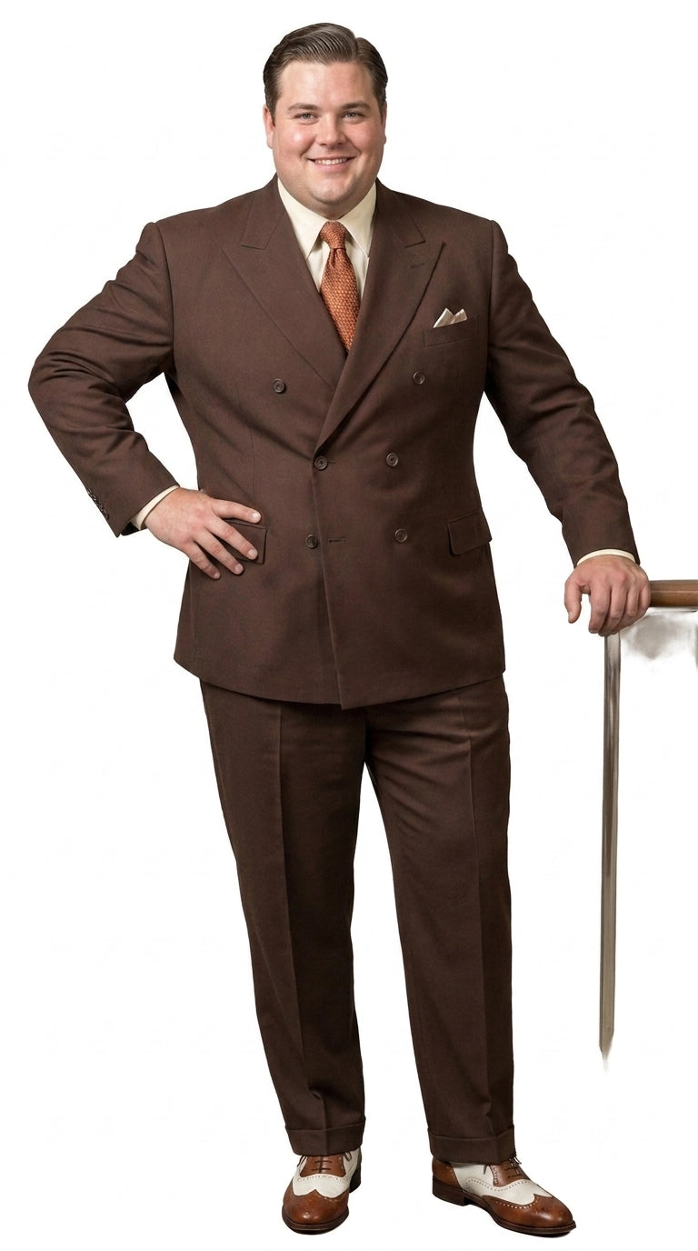 Men’s Brown Vintage Double Breasted Suit, Classic 1940s Style Formal Wedding Business Suit Set