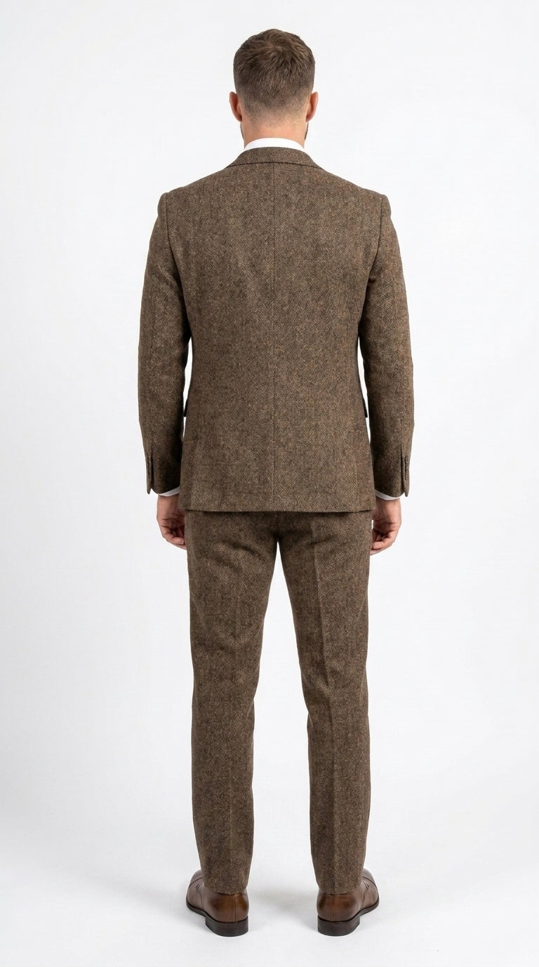 Peaky Blinder Men’s Brown Tweed 3-Piece Suit – Vintage Wedding, Business and Formal Suit with Matching Vest and Pants