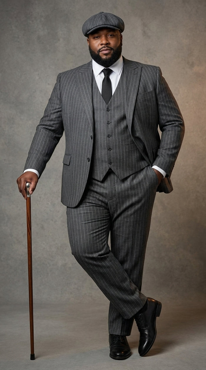 Men’s Thomas Shelby Peaky Blinders Gray Wool Suit Out fit Charcoal Grey Pinstripe 3-Piece  Vintage 1920s Suit