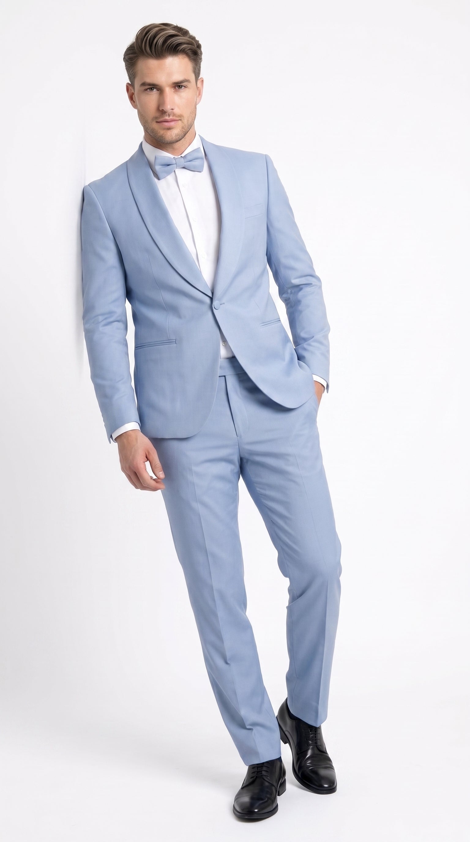 Men’s Powder Blue 2 Piece Tuxedo Suit – Light Blue Wedding Prom Tux with Matching Pants Light Baby Blue