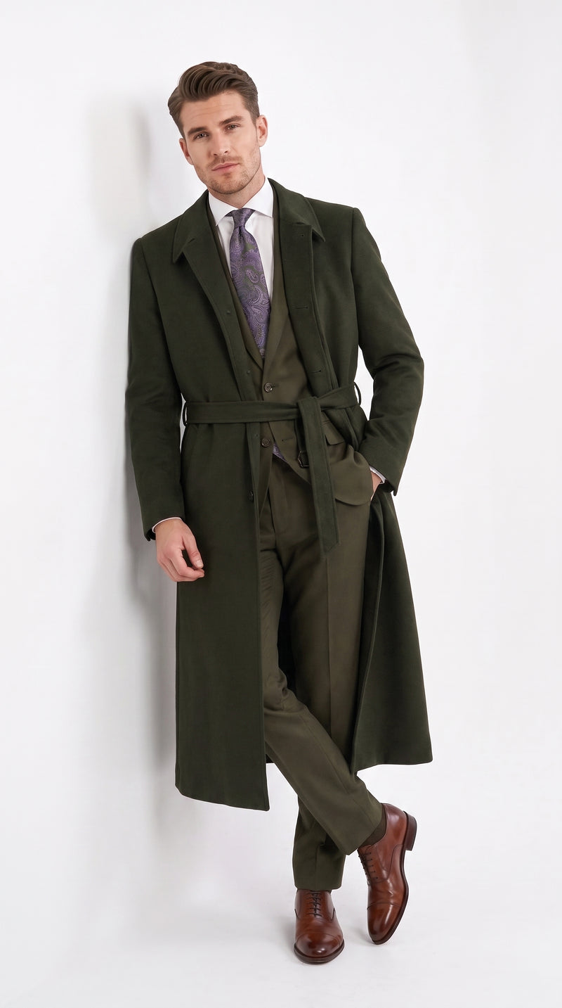 Men’s Blade Runner K Inspired Olive Green Wool Duster Coat – Long Vintage Sci-Fi Overcoat