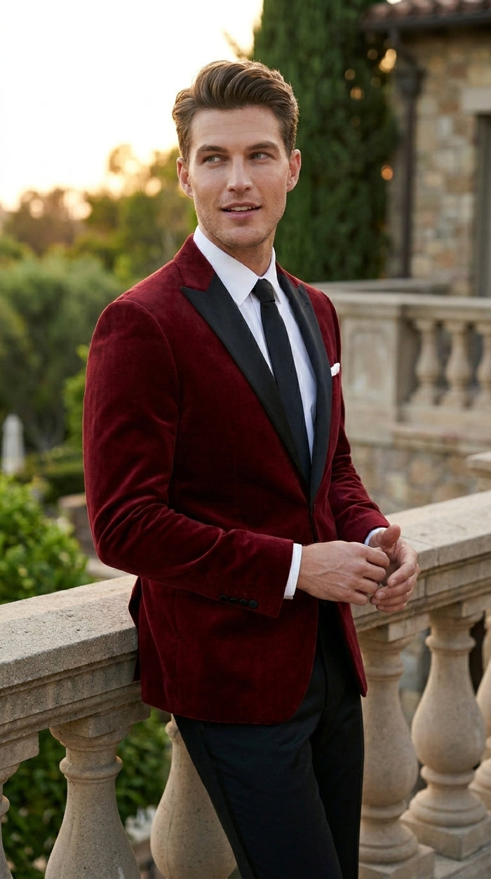 Velvet Velour Formal Sport Coat Two Tone Trimming Notch Collar Black and  Burgundy ~ Maroon Suit ~ Wine Color Men's blazer Burgundy Tuxedo