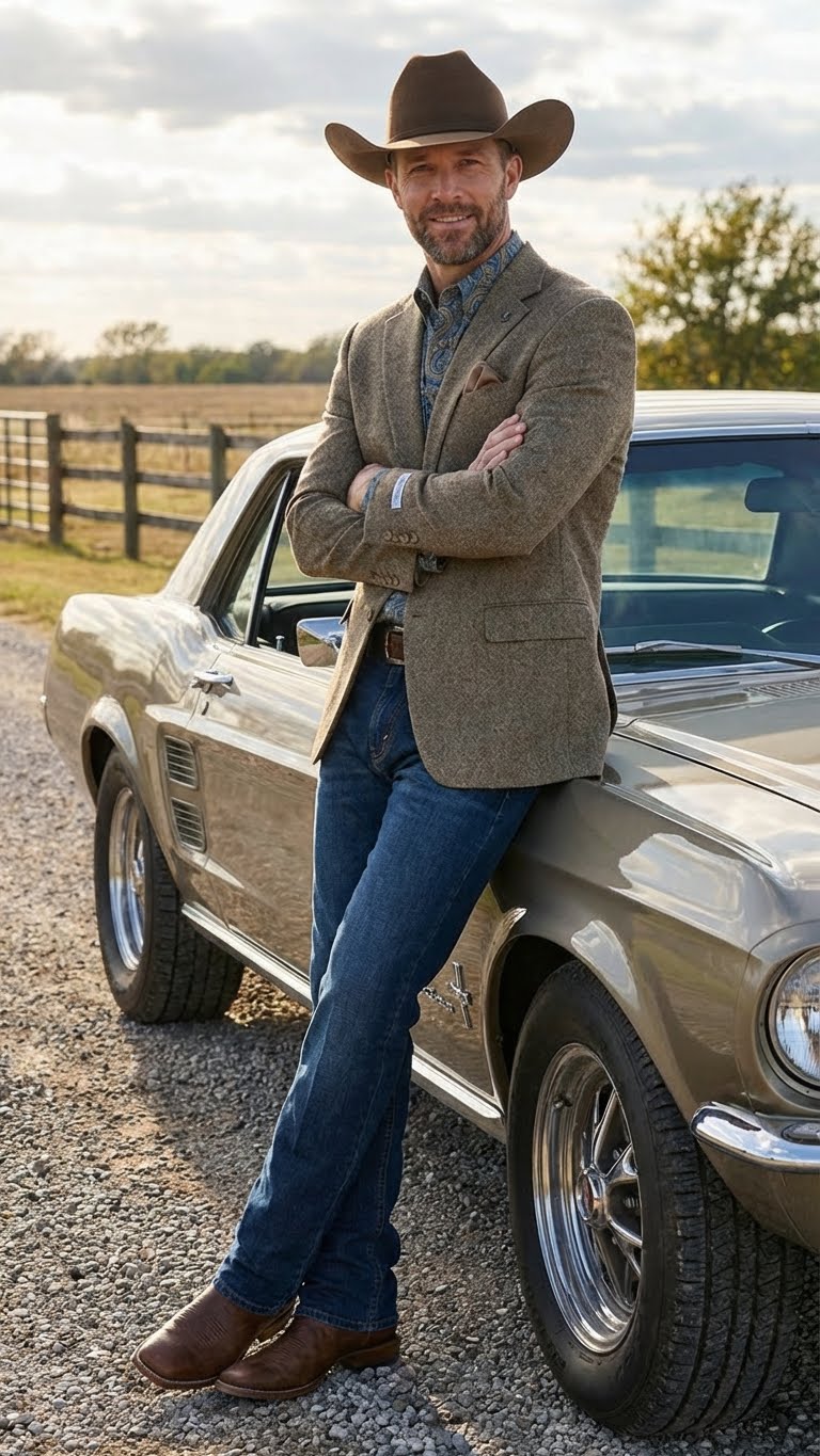 Men’s Brown Taupe Western Blazer Jacket – Classic Cowboy Style Sport Coat for Wedding