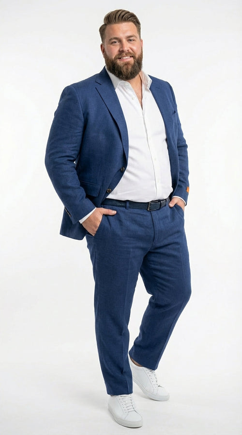 Mens Enzo Tovare Denim Blue Linen Summer Suit – Breathable Two Piece Suit for Wedding, Business, Travel