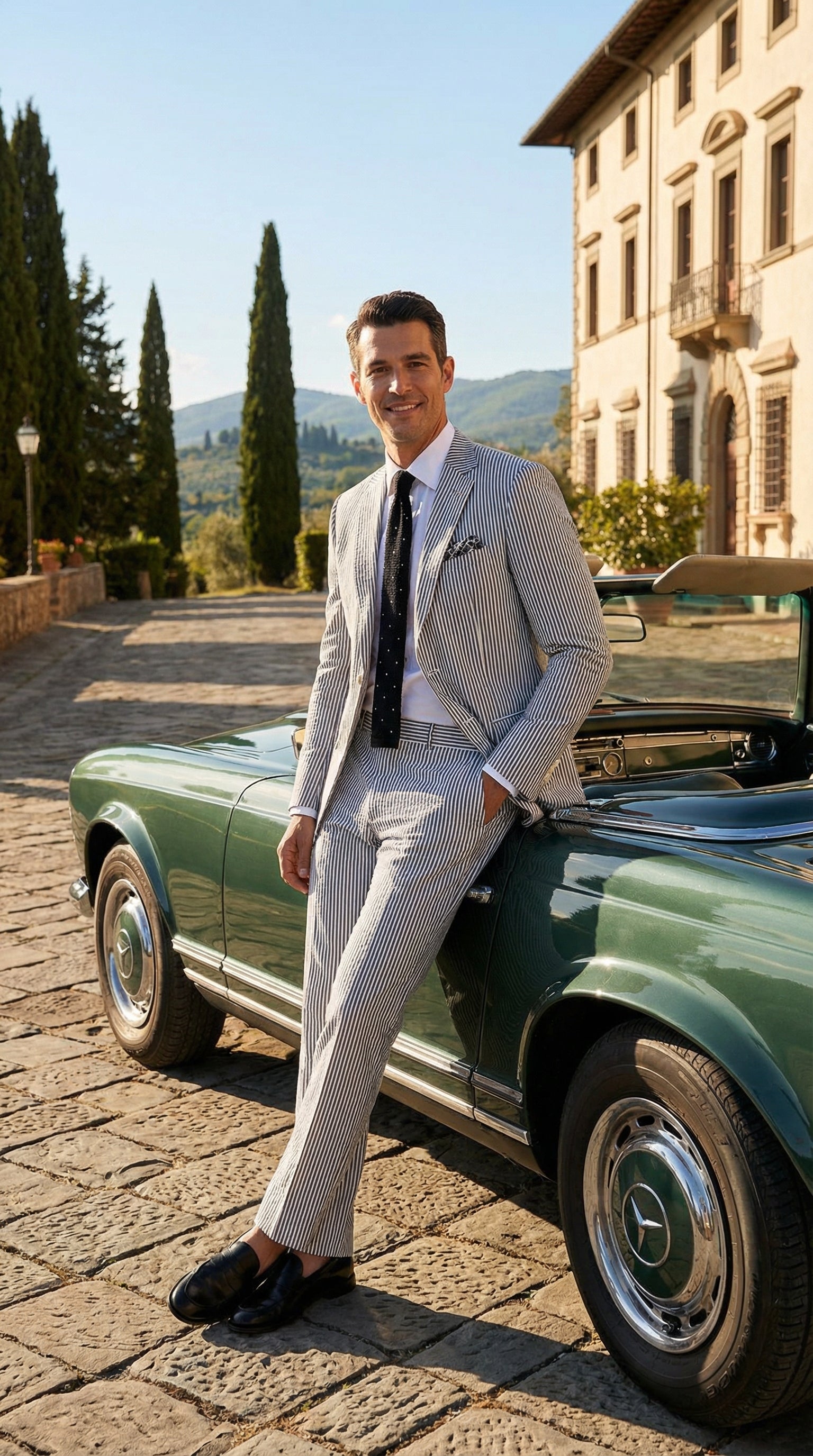 Men’s White and Black Seersucker Suit – Classic Lightweight Striped Summer Suit for Weddings and Formal Events