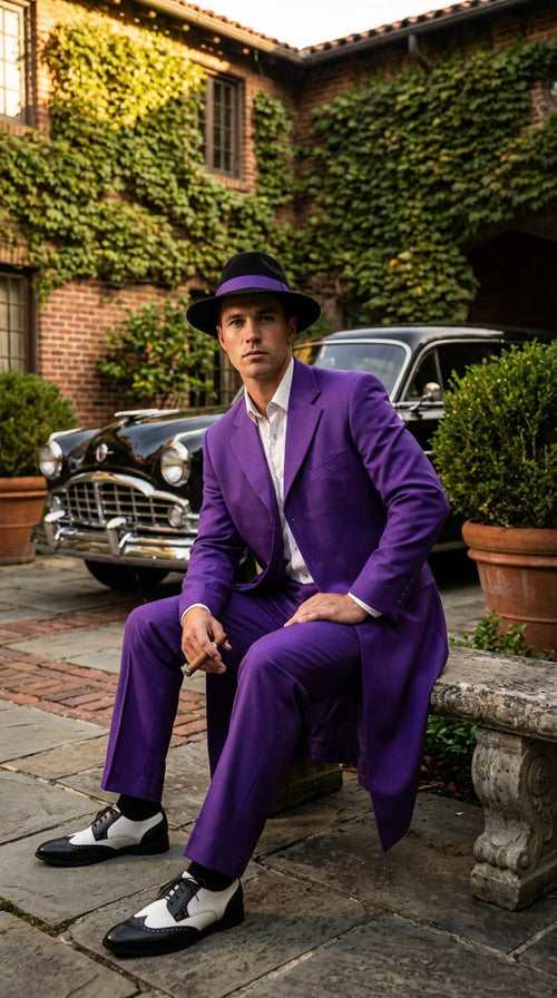 Purple Zoot Suits for Men | Classic Mafia & Gangster Style Long Coat Suit | Vintage 1920s–1940s Formal Outfit