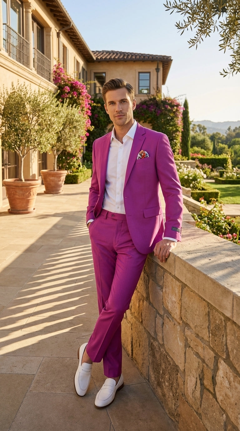 Mens Fuchsia 2 Piece Suit – Bright Pink Formal Suit for Men Stylish Wedding Party Prom Suit Magento Color