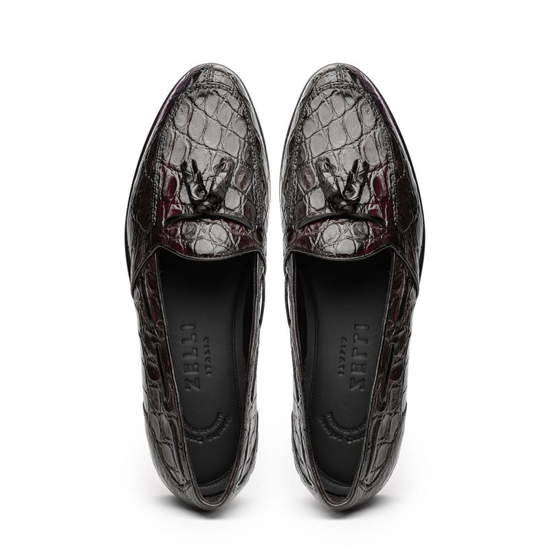 Zelli Franco Genuine Caiman Crocodile Tassel Loafers in Nicotine