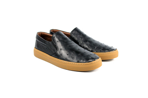 P013 Grafton Genuine Ostrich Fashion Loafer- Black