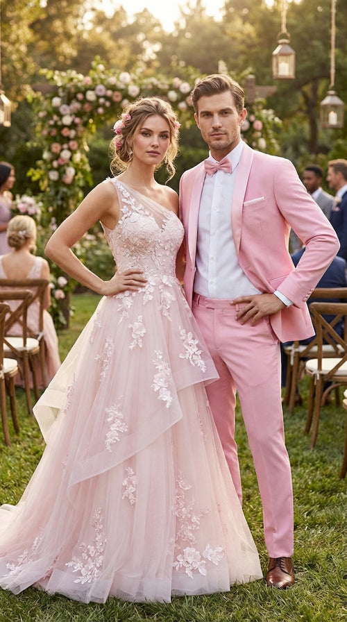 Mens Dusty Rose Pink Summer Tuxedo – Satin Shawl Lapel Formal Wedding Prom Suit