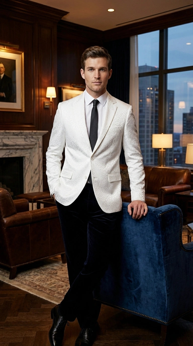 Men’s White Disco Blazer 1980s Sequin Style Jacket – Lapel Collar Party Blazer, Formal Evening Wear, Halloween Masquerade Club Outfit