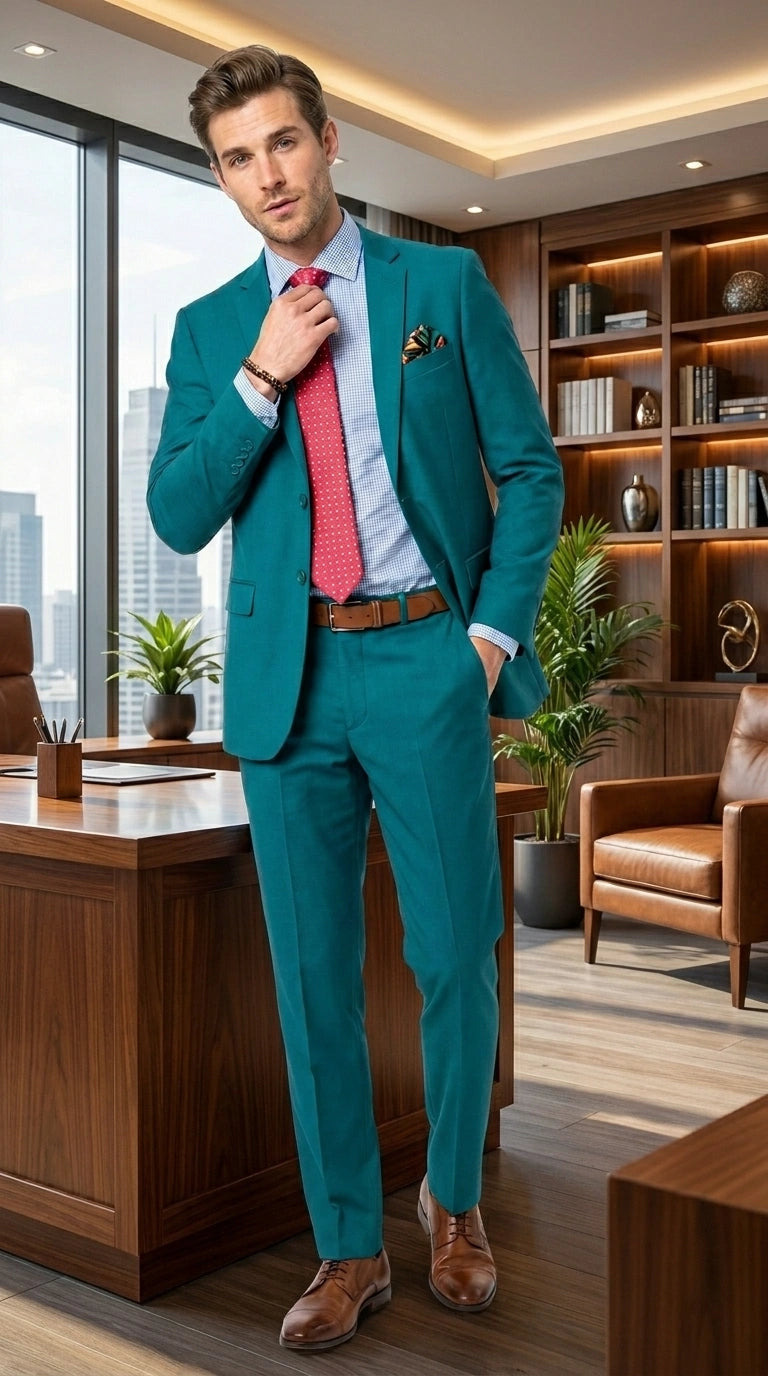 Men’s Teal Green Dark Turquoise Suit – Elegant Formal Suit for Business, Wedding, Party and Modern Style Wear