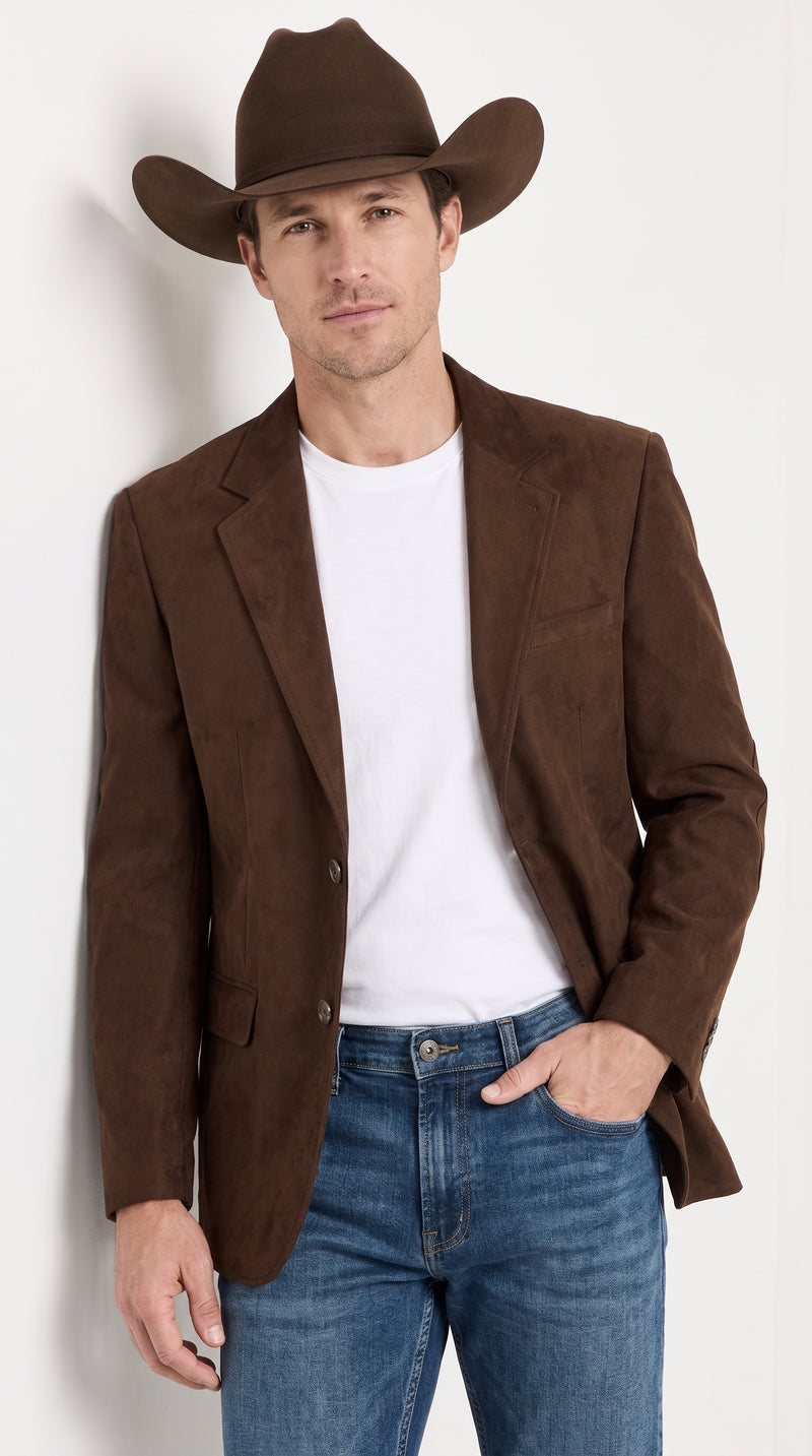 Men’s Brown Suede Western Blazer – Cowboy Sport Coat Jacket for Weddings & Country Wear