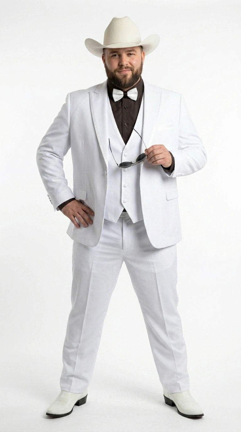 Men’s White Western Cowboy 3 Piece Tuxedo Suit, Formal Wedding Prom Groom Suit Set