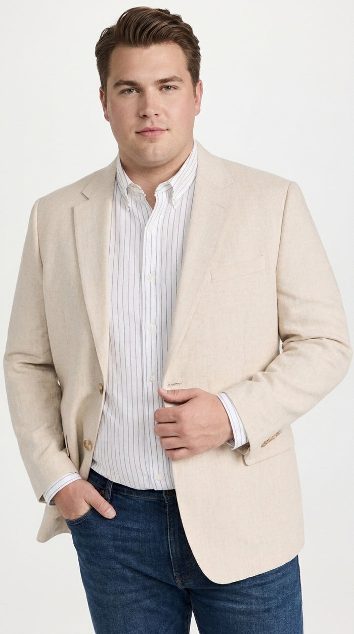 Men’s Light Tan Sport Coat – Classic Two-Button Casual Blazer for Business, Weddings & Smart Casual Wear Modern Fit Linen Fabric