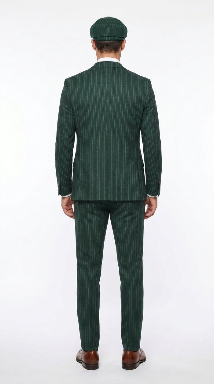 Men’s Hunter Green Pinstripe 3-Piece Suit – Vintage Wedding, Prom and Formal Suit with Matching Vest