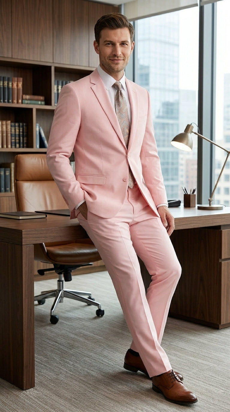 Men’s Light Pink 2 Piece Suit, Formal Dress Suit for Weddings, Prom, Parties, Summer Events Slim Fitted By Vitali