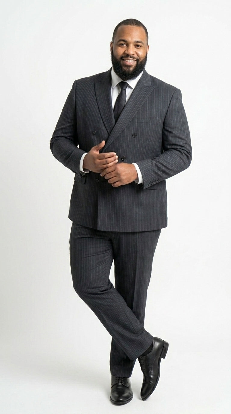 Men’s Black Pinstripe Double Breasted Suit – Classic Formal Business Suit Office and Evening Wear Modern Fit Conservative pattern