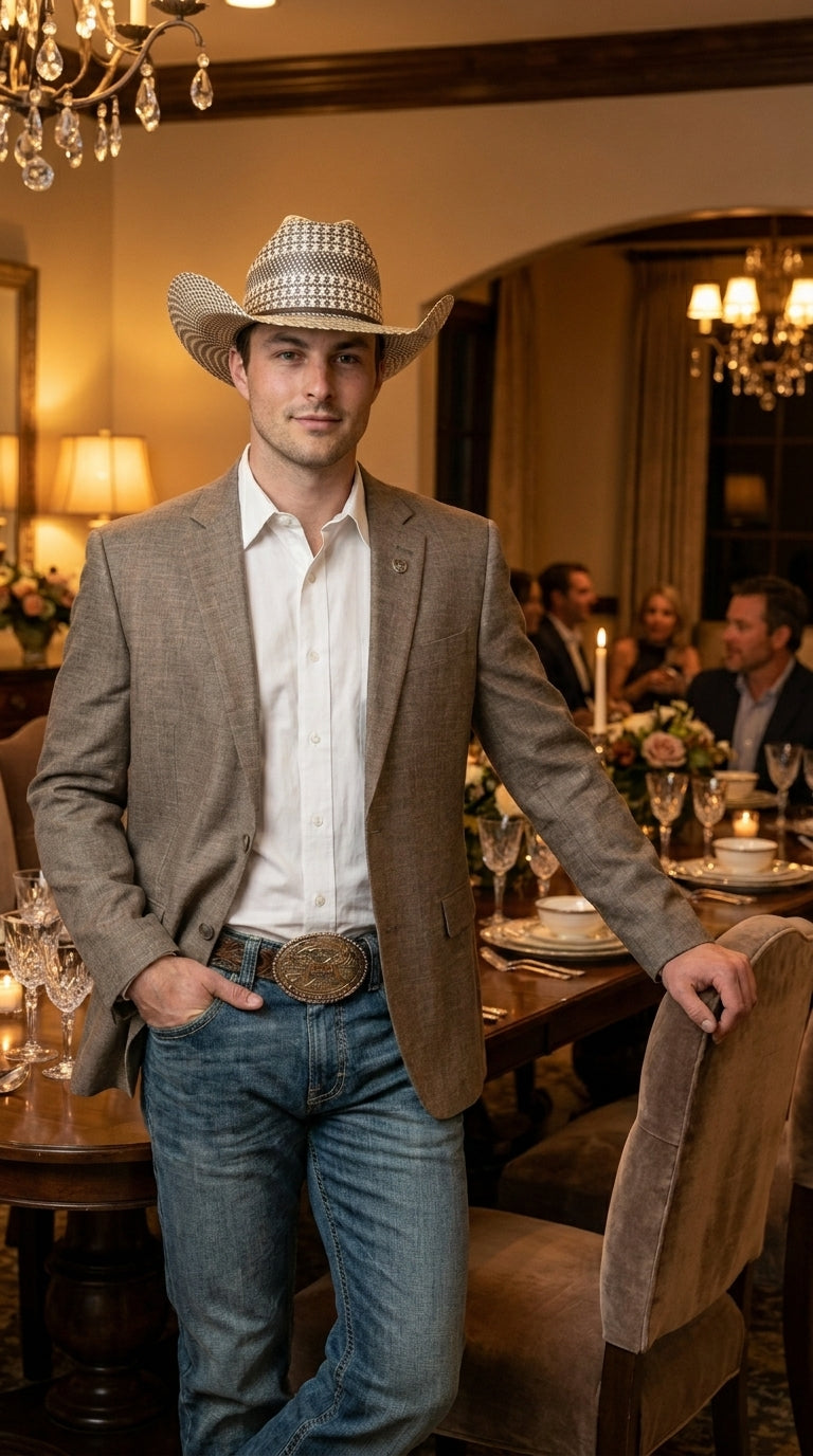 Men’s Dark Tan Taupe Light Brown Western Cowboy Blazer – Classic Country Style Jacket for Wedding, Casual Country Jacket Textured