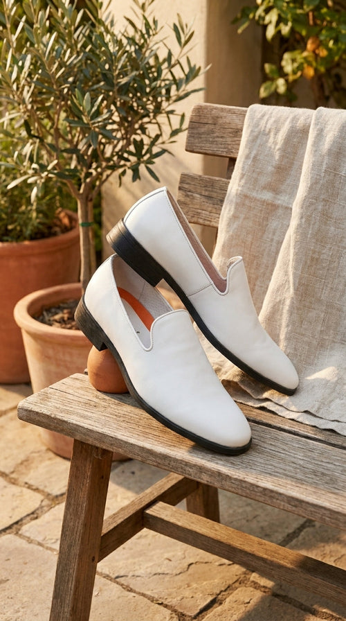 Men's White Plain Toe Slip On Loafer Dress Shoes Classic Formal Lightweight Shoes for Wedding, Party and Business Wear | Alberto Nardoni Men's White Plain Toe Slip On Loafer Dress Shoes Classic Formal Lightweight Shoes for Wedding, Party and Business Wear | Alberto Nardoni