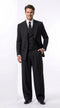 Tiglio Rosso Men’s Black Super 150’s Italian Wool 3-Piece Suit – Double-Breasted Jacket, Vest and Wide-Leg Pleated Pants
