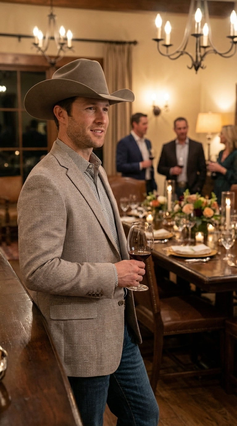 Mens Textured  Light Grey Western Blazer – Cowboy Style Casual Sport Coat for Men Classic Western Jacket