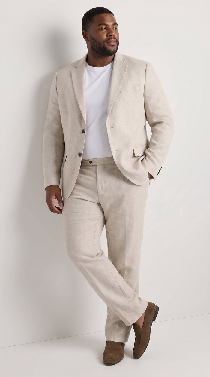 Men’s Informal Summer Suit, Light Beige Casual Linen Style Blazer and Pants Set
