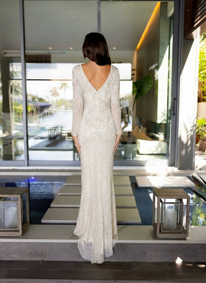 Primavera Couture 12165 - Sequin Beaded Long-Sleeve Fitted Formal Dress