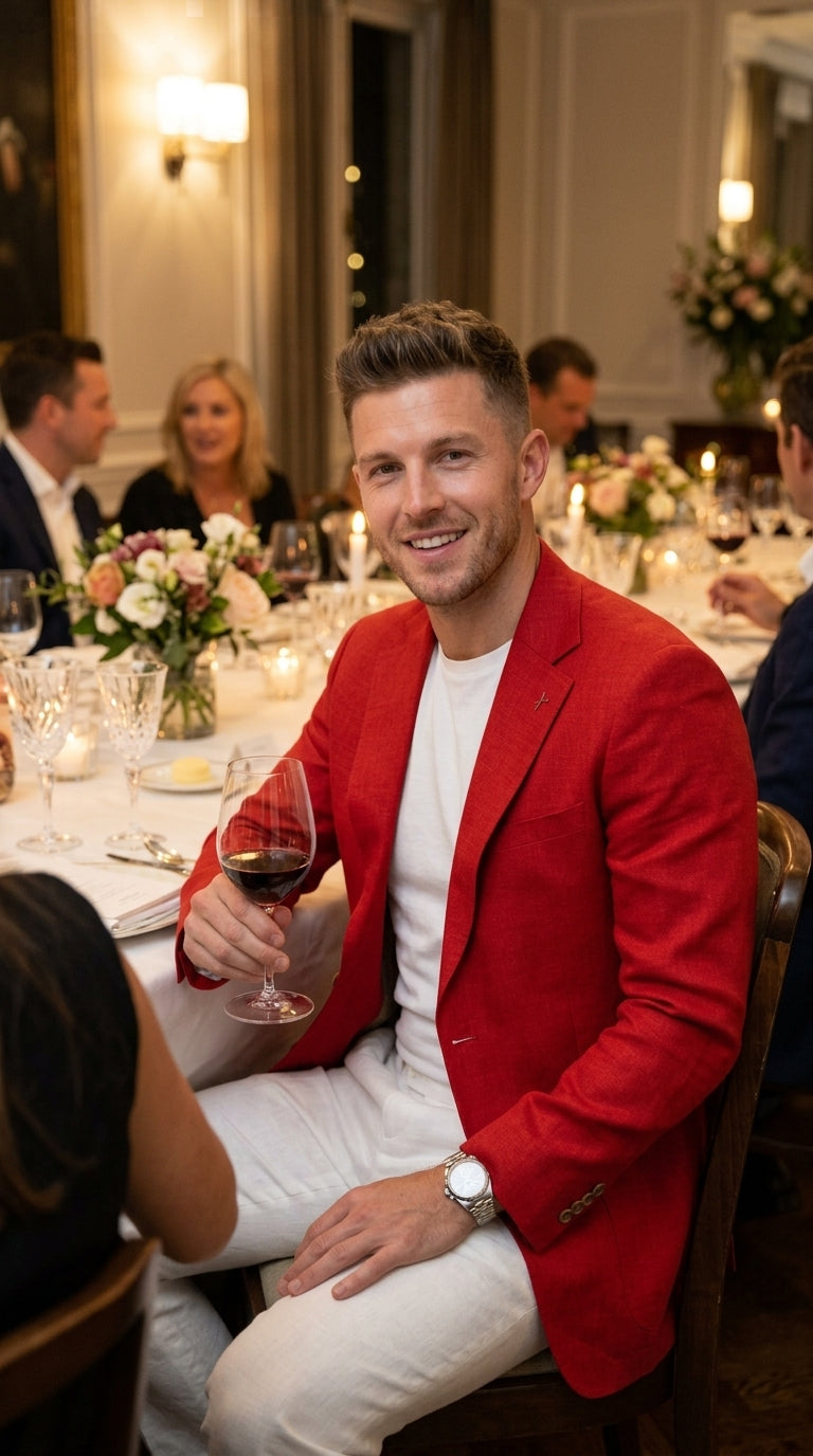 Men’s Red Linen Blazer, Lightweight Business Casual Wedding Sport Coat Jacket