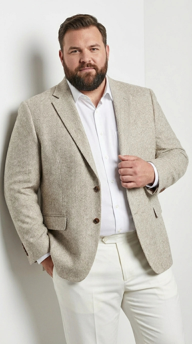 Men’s Light Tan Tweed Blazer – Classic Herringbone Sport Coat, Beige Casual Formal Jacket, Vintage Style Business & Smart Casual Wear