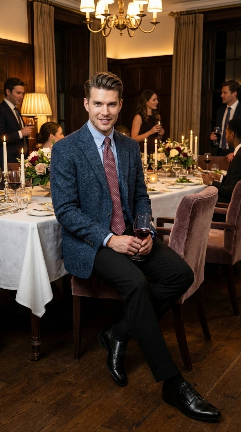 Mens Light Blue Tweed Blazer Sport Coat – Classic Herringbone Jacket Formal Business Casual Smart Outerwear in indigo cobalt blue