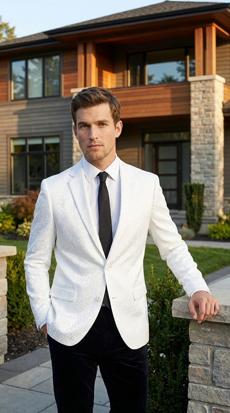 Men’s White Disco Blazer 1980s Sequin Style Jacket – Lapel Collar Party Blazer, Formal Evening Wear, Halloween Masquerade Club Outfit