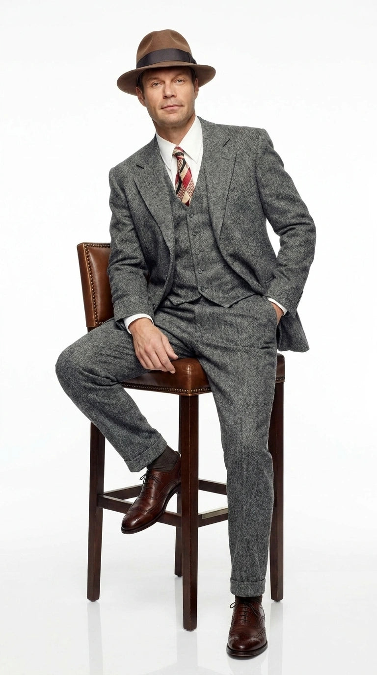 Men’s Grey Vintage Gangster Suit – Bonnie and Clyde Inspired 3 Piece Classic 1920s Formal Outfit