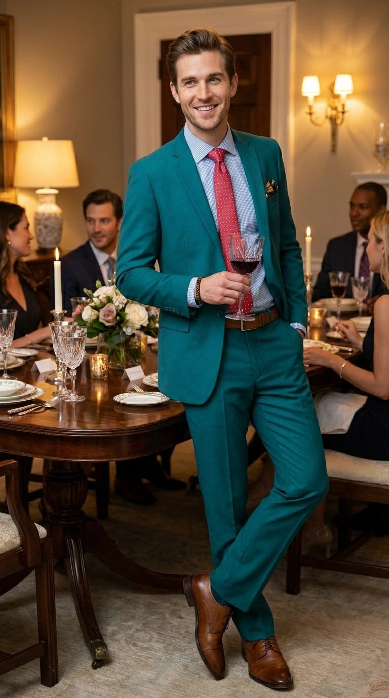 Men’s Teal Green Dark Turquoise Suit – Elegant Formal Suit for Business, Wedding, Party and Modern Style Wear