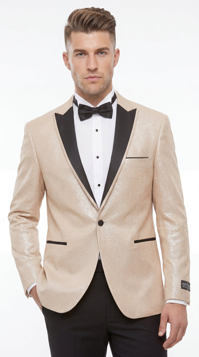 Men’s Gold Blazer with Black Lapel – Elegant Gold Formal Blazer Jacket for Wedding, Prom, Tuxedo in champagne Color