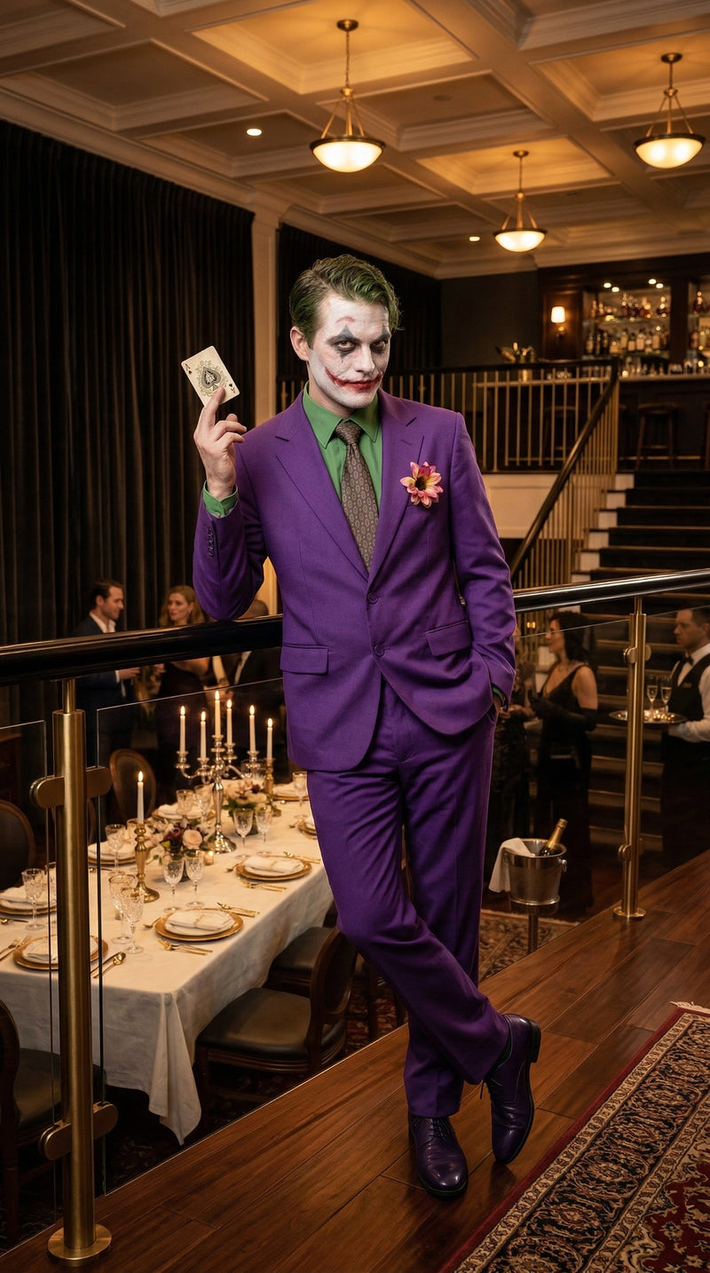 Men’s Purple Joker Blazer Dark Knight Inspired Jacket – Classic Villain Style Party Blazer, Halloween Costume Suit Jacket, Stylish Themed Wear