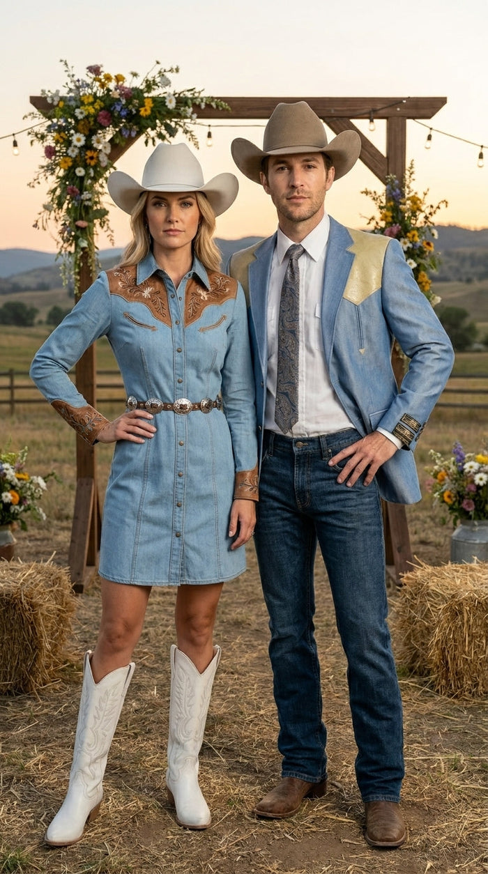 Men’s Steel - Light Blue and Bone Color Western Cowboy Blazer – Shiny Country Style Dress Jacket for Rodeo Saco De Hombre Vaquero