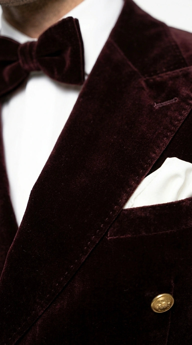 Men’s Dark Brown Velvet Blazer and Pants 2 Piece Suit, Double Breasted Formal Dinner Suit for Weddings, Prom