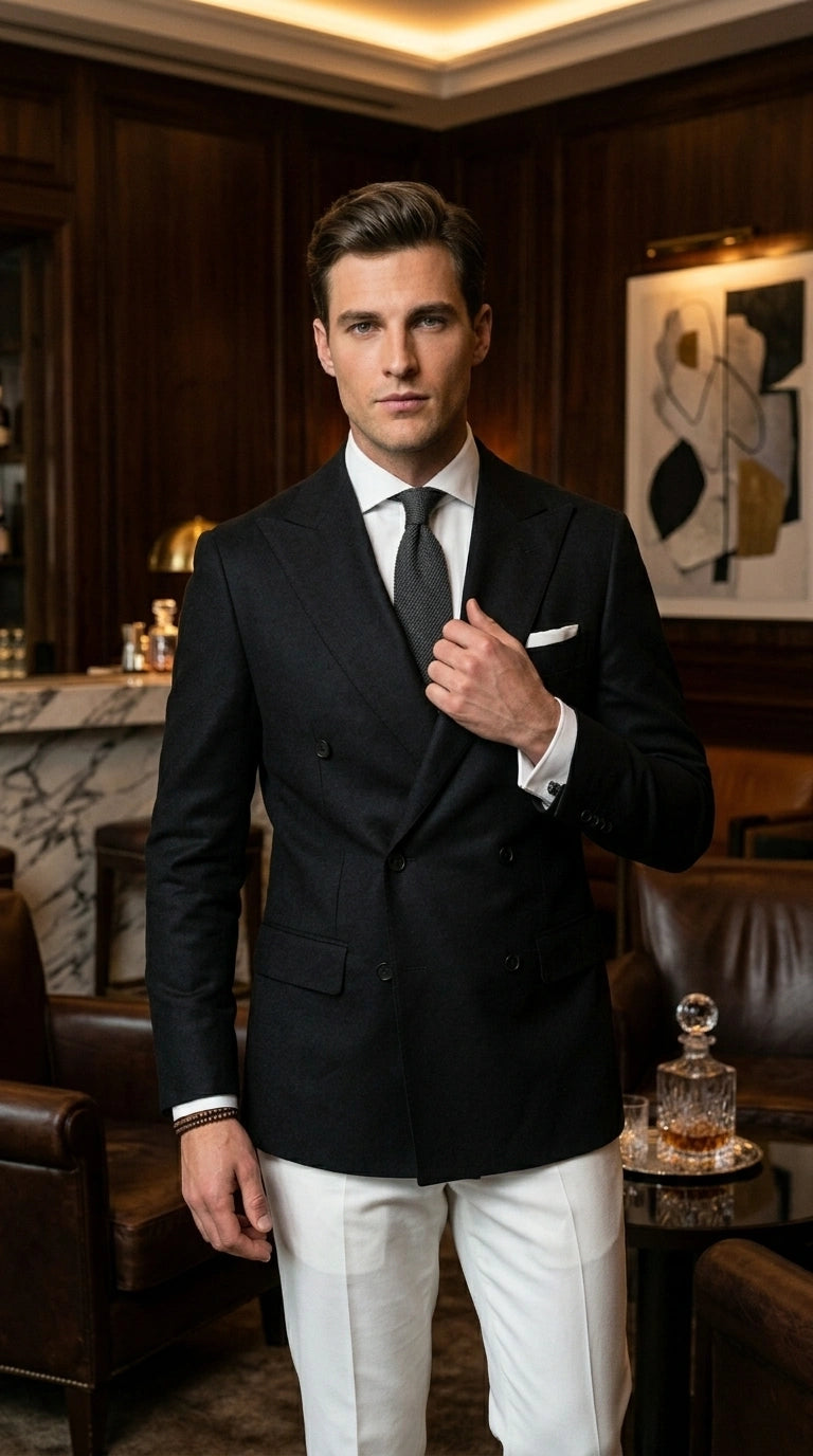 Men’s Black Double Breasted Blazer, Formal Wedding Business Casual Sport Coat Jacket