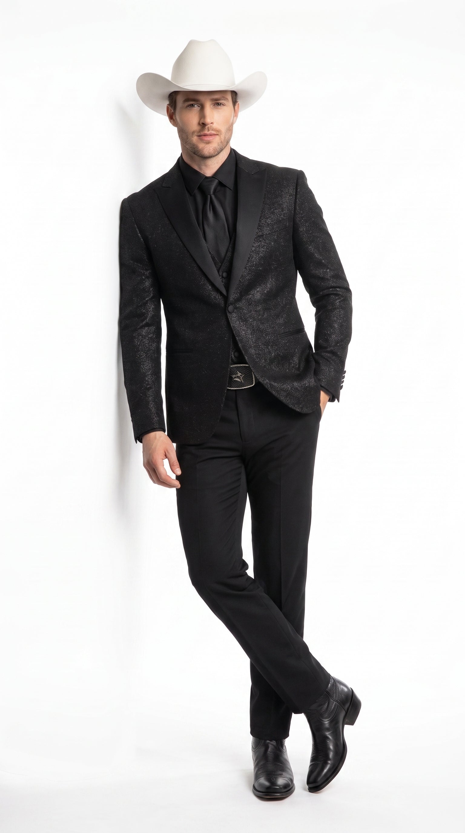 Men's Black Western Tuxedo Blazer – Shimmer Cowboy Dinner Jacket