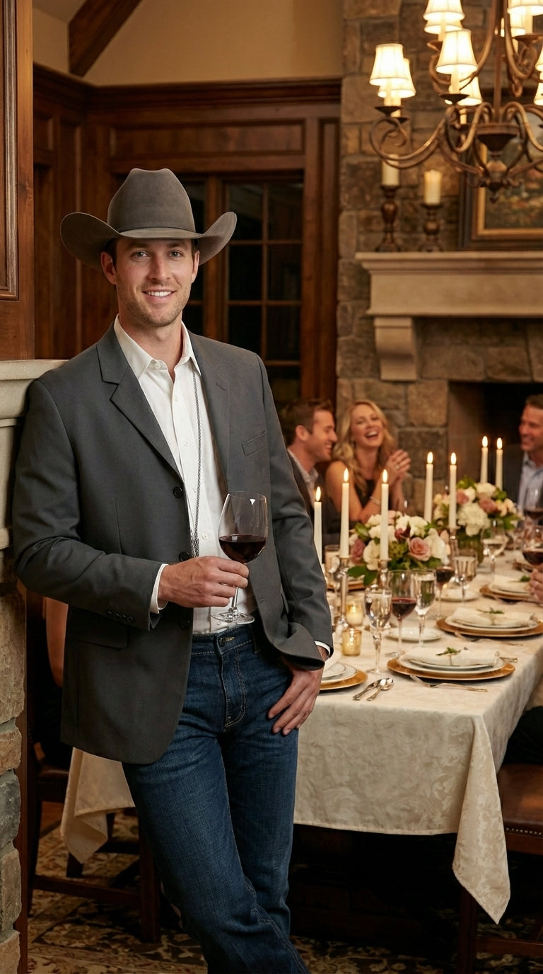 Mens Charcoal Grey Three Buttons Western Blazer – Classic Fit Cowboy Style Three Button Formal Dress Jacket