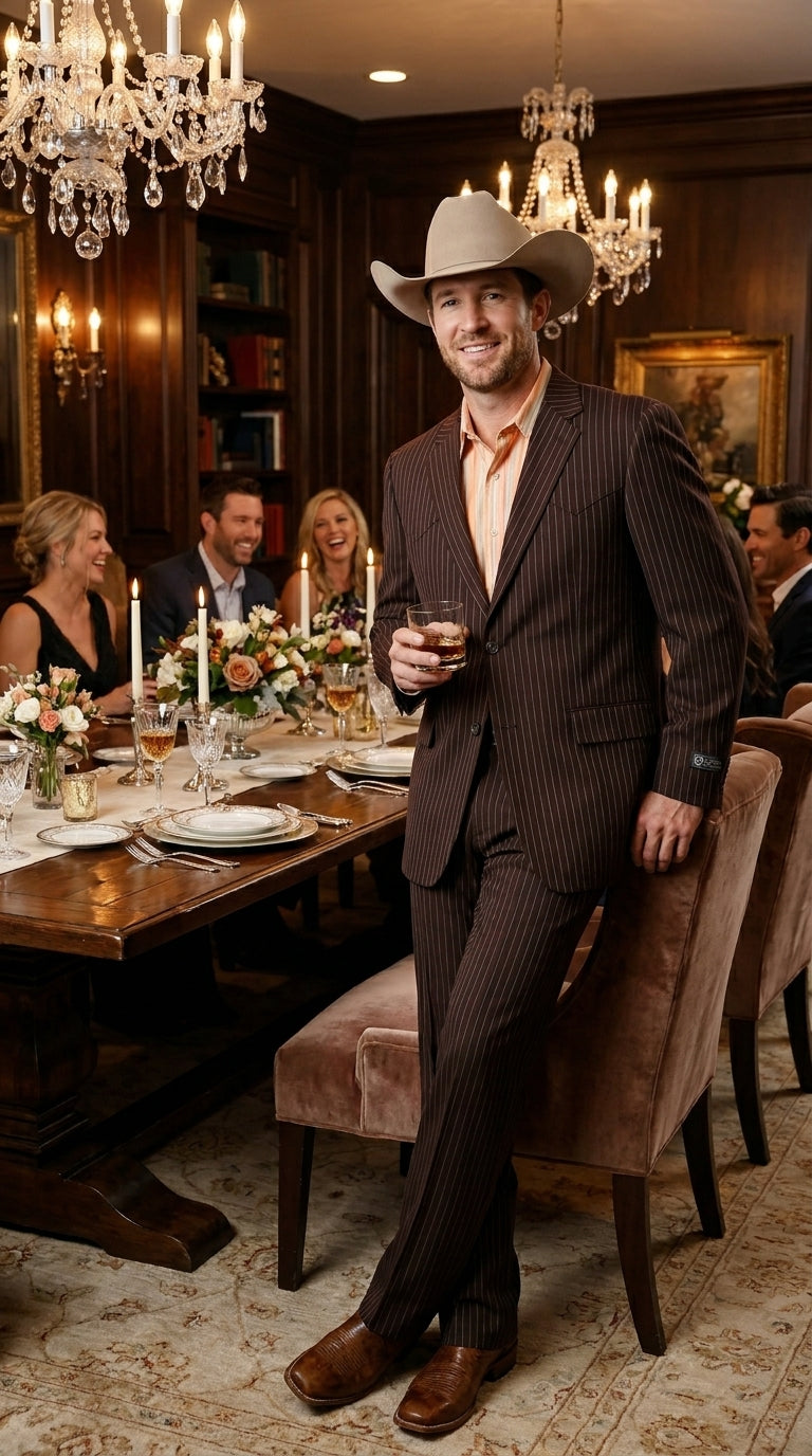 Men’s Pinstripe Western Suit – Classic Formal Blazer and Pant Set for Wedding, Traje Para Hombre Cowboy Style