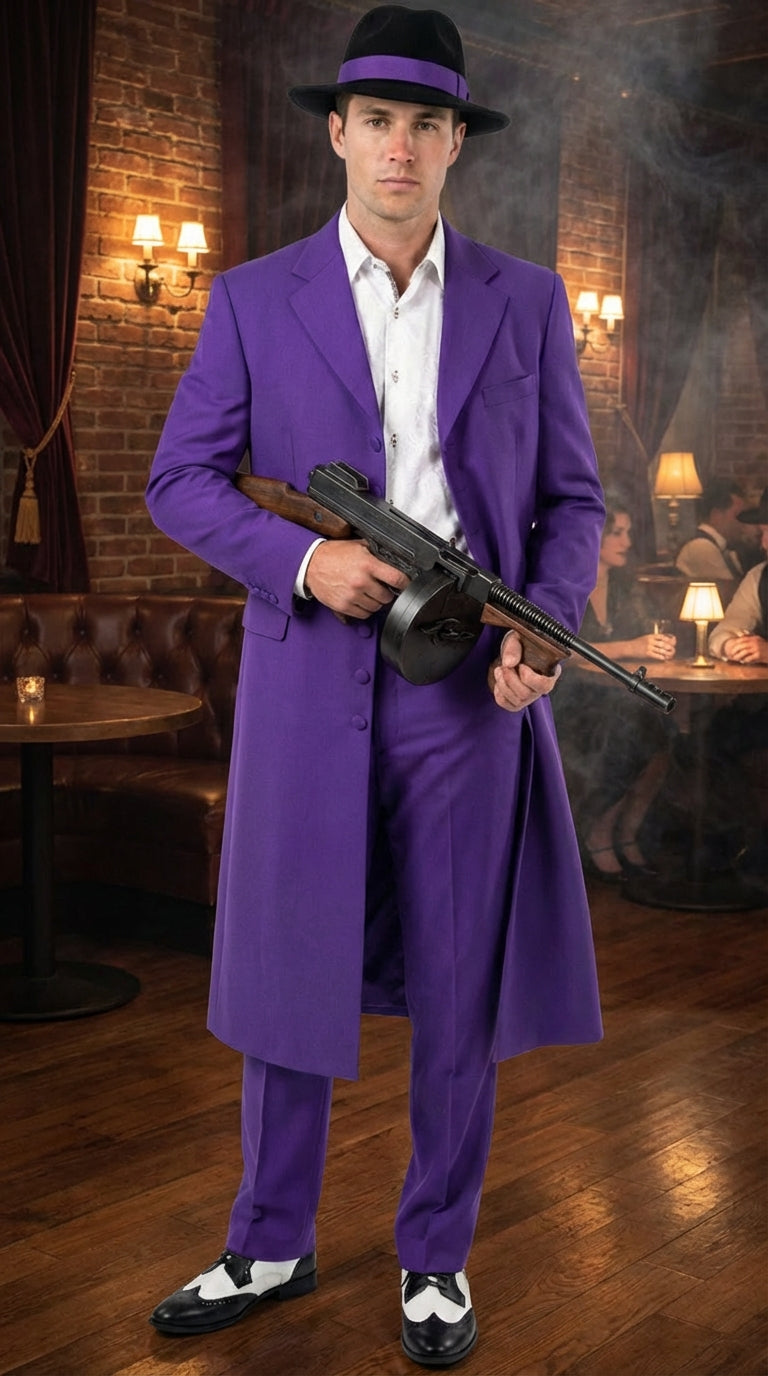 Purple Zoot Suits for Men | Classic Mafia & Gangster Style Long Coat Suit | Vintage 1920s–1940s Formal Outfit