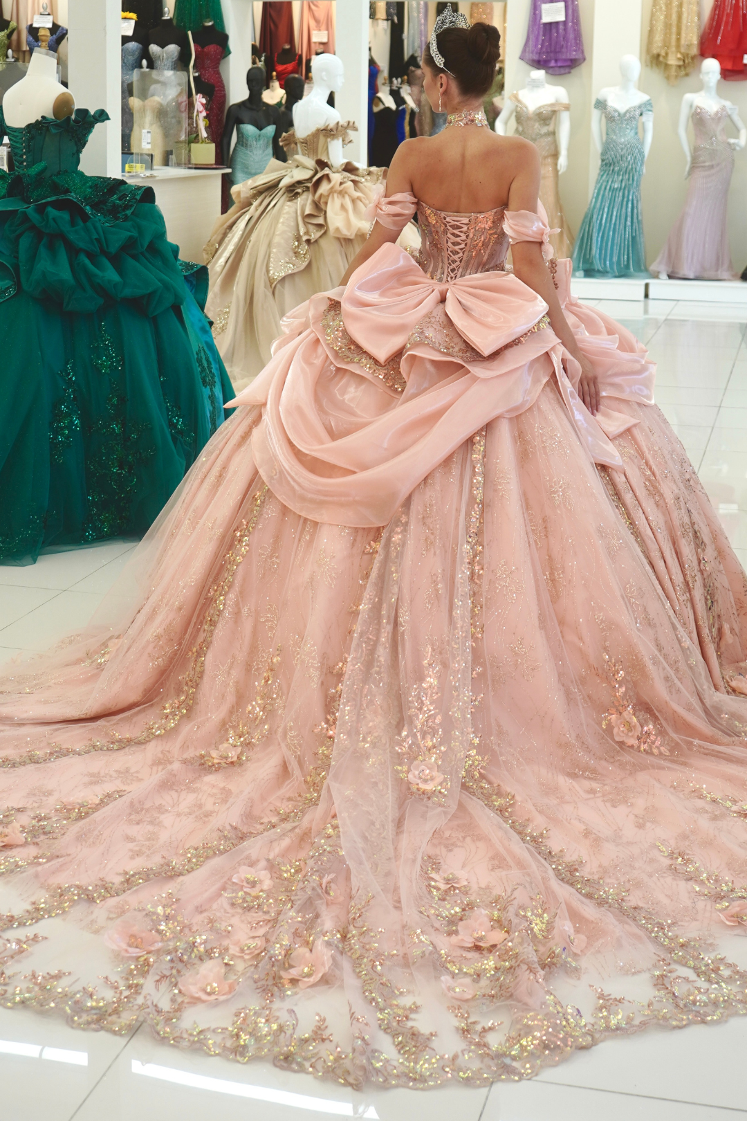 Off-Shoulder Sweetheart Beaded Corset Glitter Ball Gown Quinceañera Dress by Layla K LK313