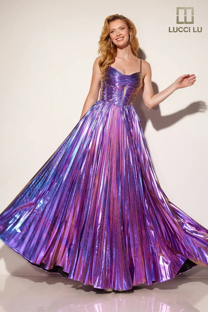 Metallic Sleeveless A-line Gown by Lucci Lu 1368