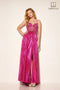 3D Floral Metallic A-line Slit Gown by Lucci Lu 1371