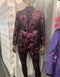 Menâ€™s Black and Deep Pink Floral Tuxedo Suit â€“ Slim Fit 2 Piece Formal Set with Matching Bow Tie