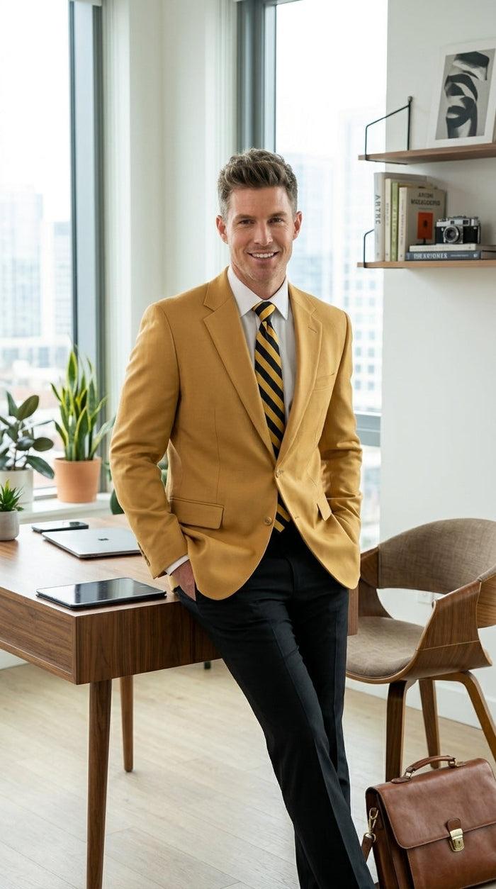 Men’s Camel Blazer, Classic Two Button Business Casual Wedding Summer Sport Coat Jacket in Khaki Bronze Color Modern Fit