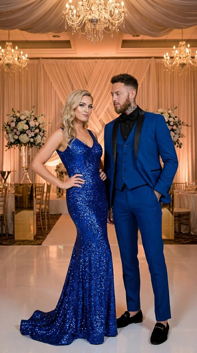 Men’s Royal Blue 3 Piece Suit with Black Lapel – Modern Formal Suit for Wedding, Prom and Party Wear
