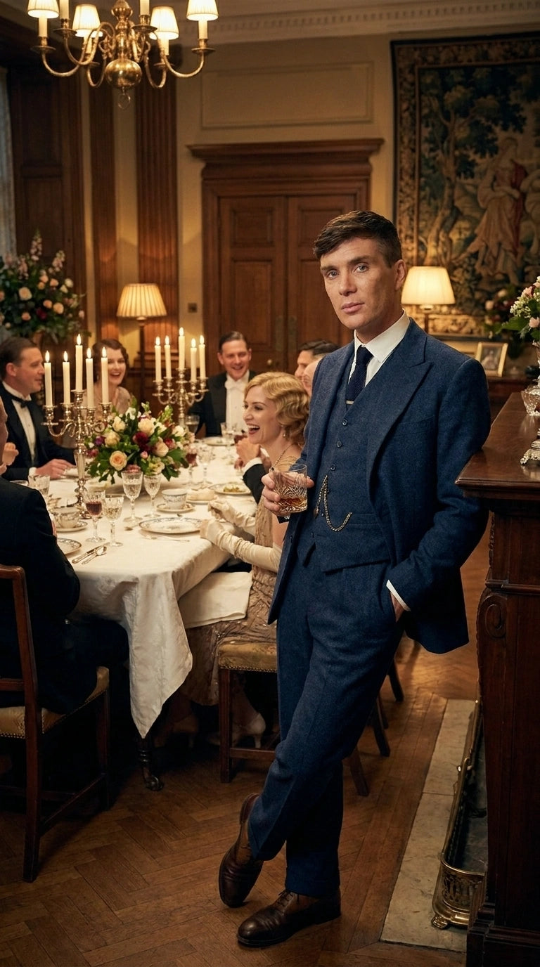 Men’s Blue 3 Piece Suit, Thomas Shelby Inspired Vintage Formal Suit Herringbone Tweed 1920s fabric